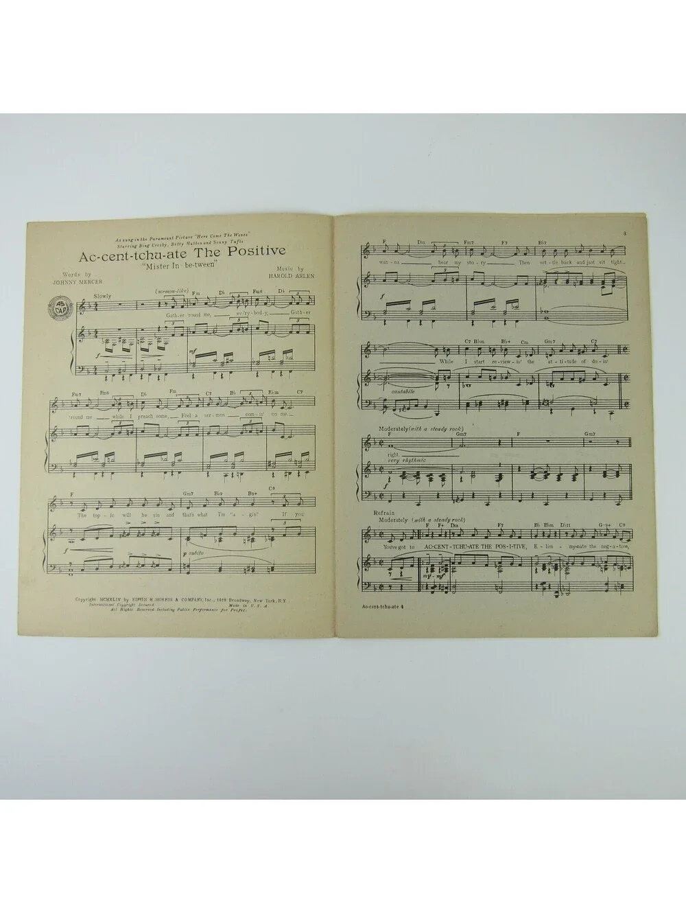 Sheet Music Accentuate Ac-Cent-Tchu-Ate the Positive Bing Crosby, Hutton 1944